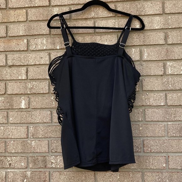 SWIM SUITS FOR ALL Black Crocheted Fringed Swim Suit Top Size 22 - Picture 7 of 8